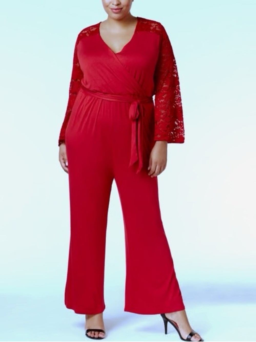 American Rag Red Lace Accent Wide Leg Jumpsuit, 2X